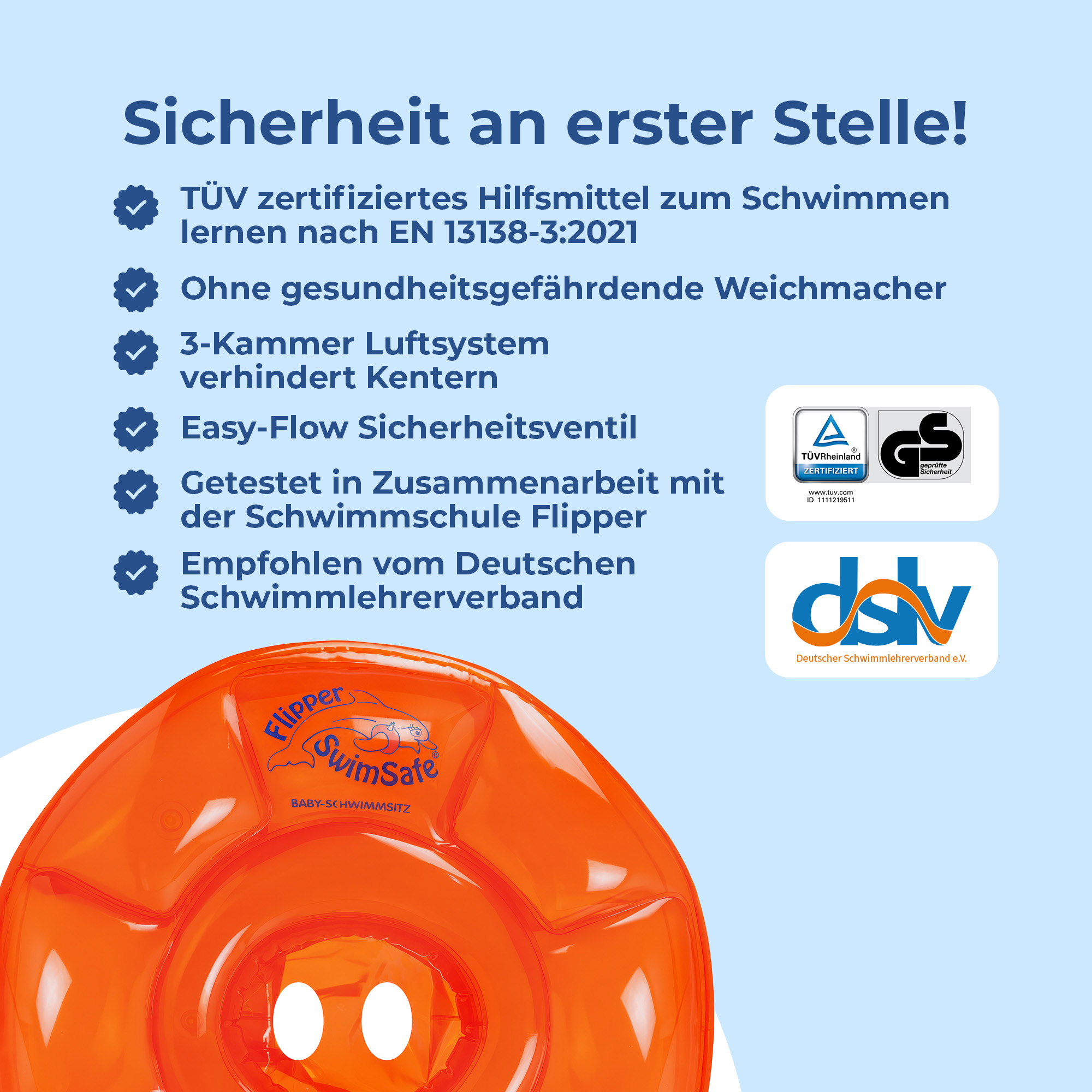 Flipper SwimSafe Baby-Schwimmsitz mit 3 Luftkammern – Bild 5